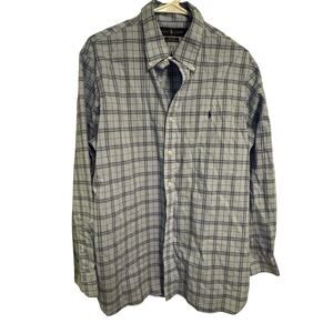 Ralph Lauren Men’s 17 34/35 Blue Plaid Easy Care Cotton Stretch Button Down